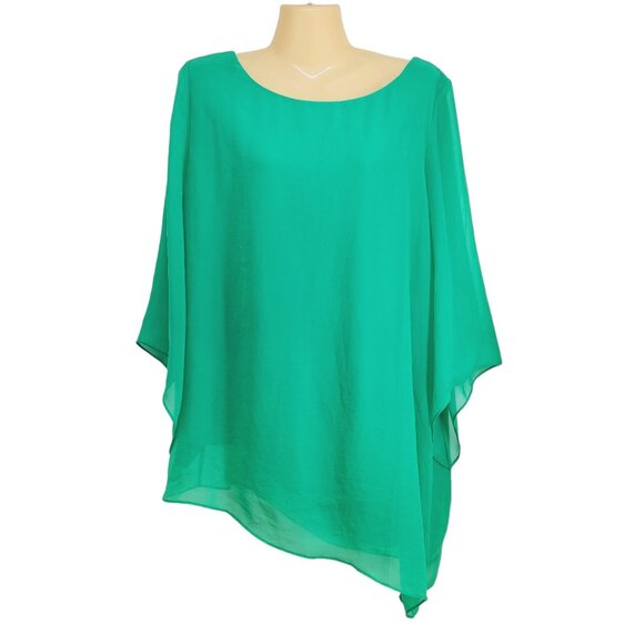 Chico's Asymmetrical Drama Top Asymmetrical Women's Size L/12 Green‎ - Picture 9 of 9